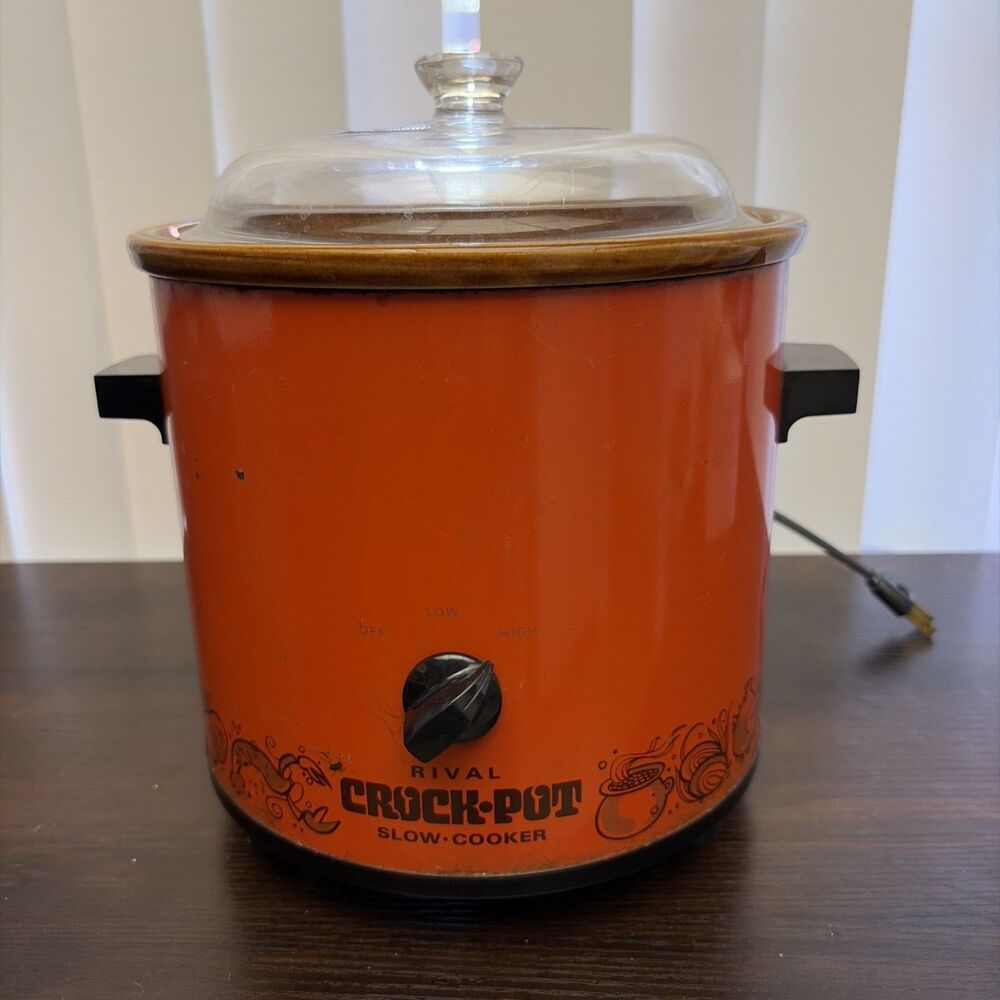 WORKING Vintage Rival Crock-Pot Slow Cooker Model 3100 3.5 Qt Orange Retro